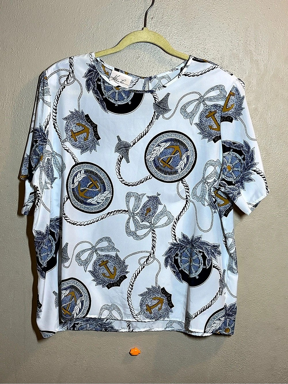 Women's Vtg Kathie Lee Nautical Pullover Maine Anchot Chain Print Top Sz 18